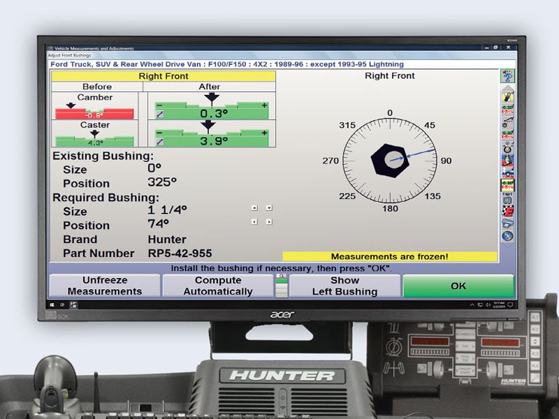 winalign computer screen showing required bushing
