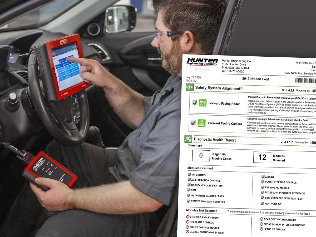 alineación del sistema de seguridad Hunter calibración adas pre-escaneo post-escaneo