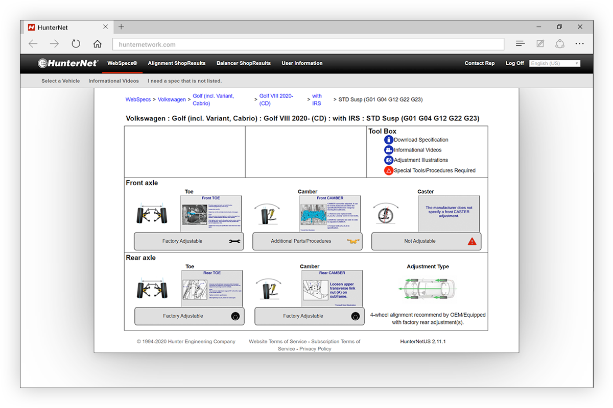 hunternet webspecs screen overview