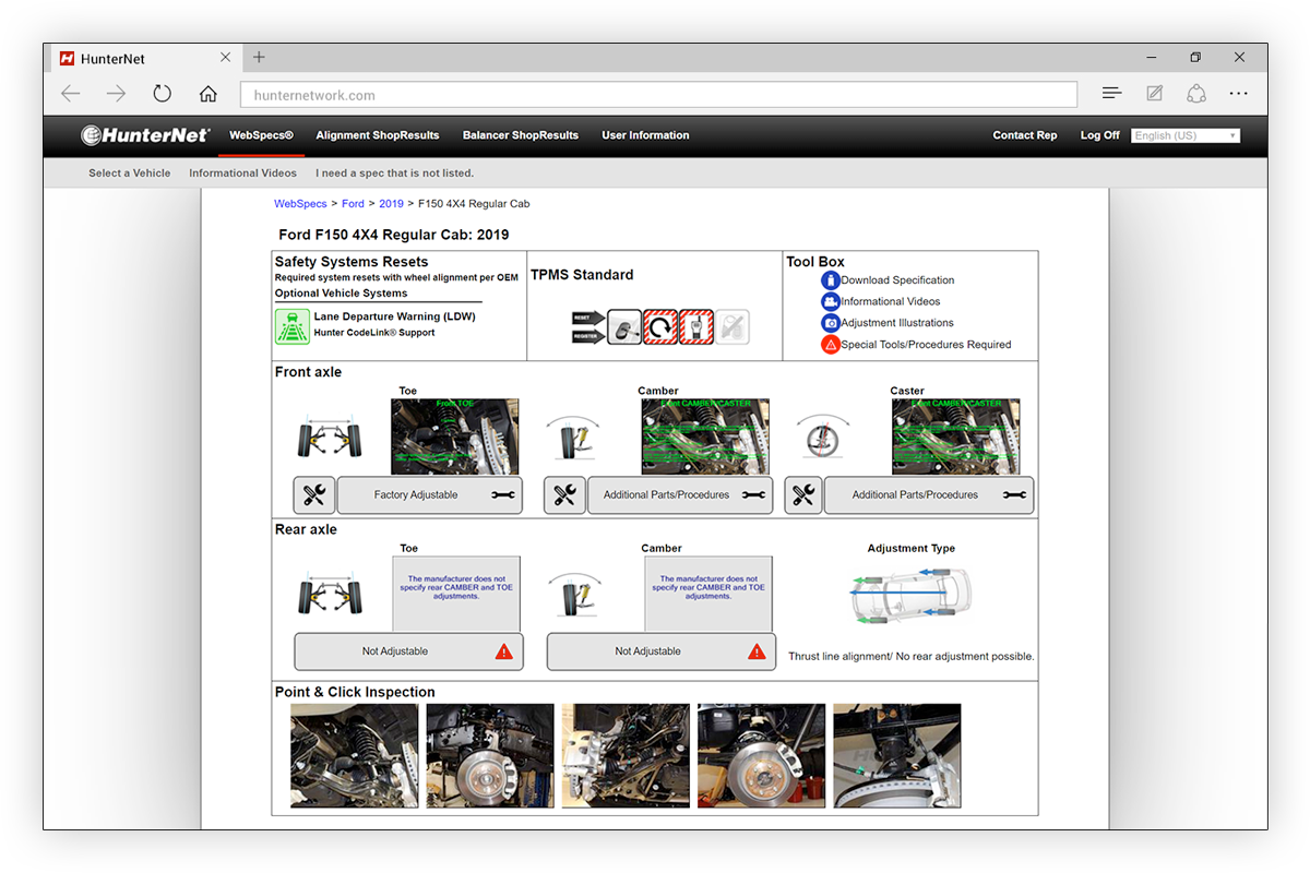 hunternet webspecs screen overview