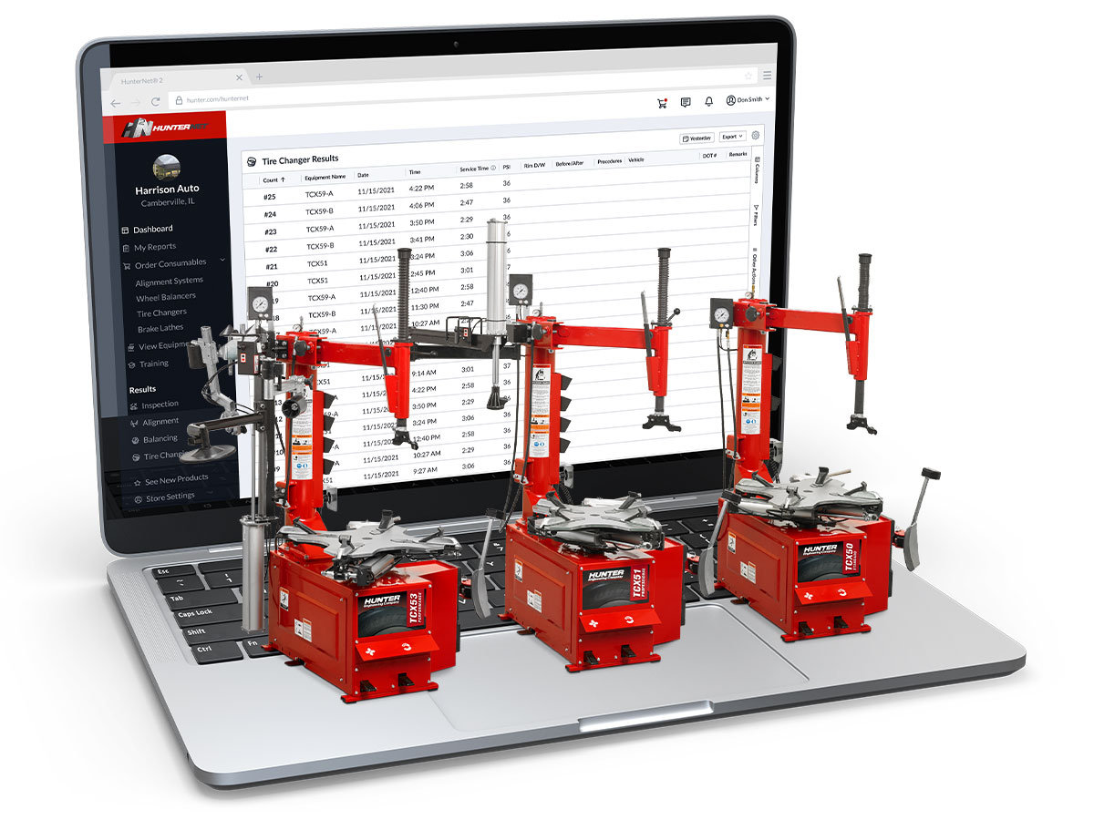 hunter tcx table-top tire changers using hunternet 2 portal