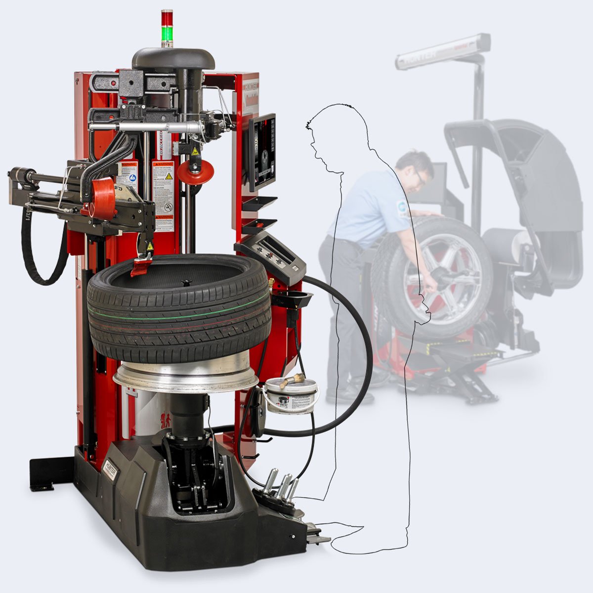 hunter revolution tire changer with walkaway mode