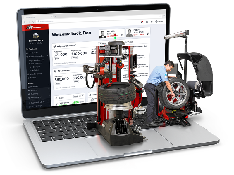 hunter walkaway tire changer wheel balancer hunternet connectivity